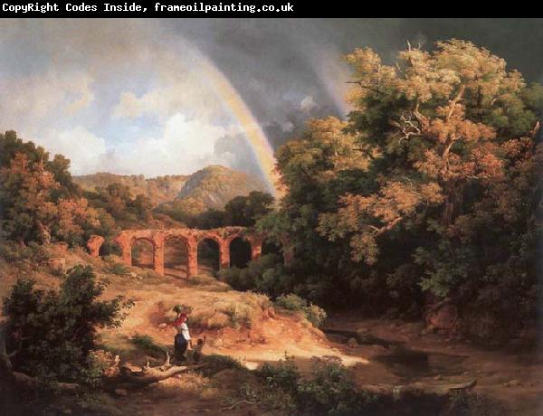 Karoly Marko the Elder Italian Landscape with Viaduct and Rainbow